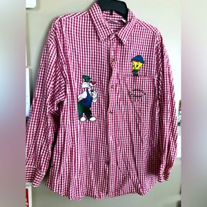 Vintage ACME CLOTHING Red Gingham Blouse Shirt  TWEETY BIRD & SYLVESTER  Size XL